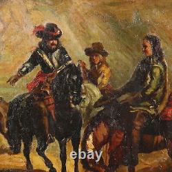 Tableau Ancien Scène de Bataille Huile sur Toile XIXe Siècle Original