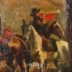 Tableau Ancien Scène de Bataille Huile sur Toile XIXe Siècle Original