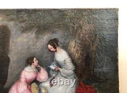 Tableau Ancien, Scène de Genre, Confidentes, Huile Sur Toile, Peinture, XIXe