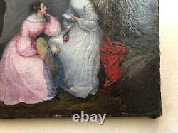 Tableau Ancien, Scène de Genre, Confidentes, Huile Sur Toile, Peinture, XIXe