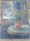 Tableau Ancien Signé Auguste Clergé 1946 Bouquet Fleurs Devant La Fenêtre 61x46