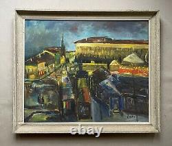 Tableau Ancien Signé, Encadré, Fête Foraine, Huile Sur Toile, Peinture, XXe