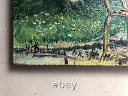 Tableau Ancien Signé Et Daté 1963, Chaises Dans Un Parc, Huile Sur Toile, XXe