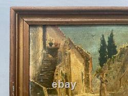 Tableau Ancien Signé Henri Vignet, Ruelle Du Sud Animée, Peinture, Début XXe
