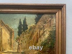 Tableau Ancien Signé Henri Vignet, Ruelle Du Sud Animée, Peinture, Début XXe