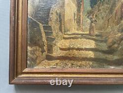 Tableau Ancien Signé Henri Vignet, Ruelle Du Sud Animée, Peinture, Début XXe