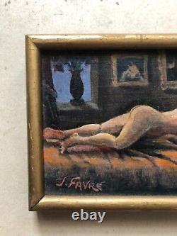 Tableau Ancien Signé Joseph Favre, Nu Féminin, Huile Sur Toile, Peinture, XXe