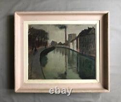 Tableau Ancien Signé, Le Vieux Canal à Douai, Huile Sur Toile, Peinture, XXe