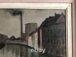Tableau Ancien Signé, Le Vieux Canal à Douai, Huile Sur Toile, Peinture, XXe