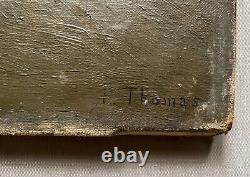Tableau Ancien Signé Paul Thomas, Intérieur d'Eglise Animé, Huile Sur Toile XIXe