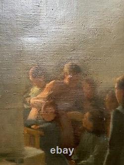 Tableau Ancien Signé Paul Thomas, Intérieur d'Eglise Animé, Huile Sur Toile XIXe