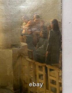 Tableau Ancien Signé Paul Thomas, Intérieur d'Eglise Animé, Huile Sur Toile XIXe