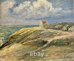 Tableau Ancien Signé Paysage Maritime Bretagne Mer