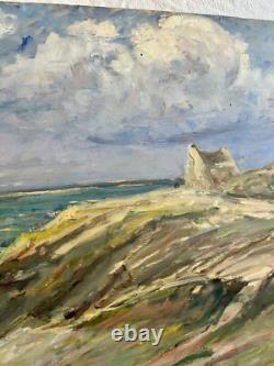 Tableau Ancien Signé Paysage Maritime Bretagne Mer
