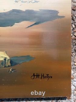 Tableau Ancien Surréaliste Huile Sur Toile Signée Hostyn Heures Perdues