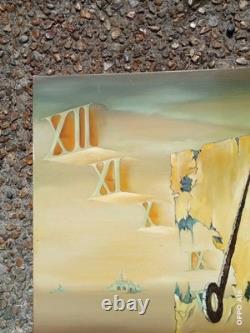 Tableau Ancien Surréaliste Huile Sur Toile Signée Hostyn Heures Perdues