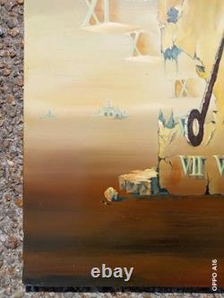 Tableau Ancien Surréaliste Huile Sur Toile Signée Hostyn Heures Perdues