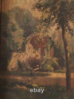 Tableau Ancien Toile fin XIXe Romantisme Architecture Fontaine Ruines Italie