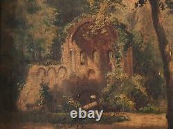 Tableau Ancien Toile fin XIXe Romantisme Architecture Fontaine Ruines Italie