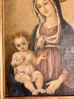 Tableau Ancien Vierge à l'Enfant Christ Peinture Religieuse à identifier