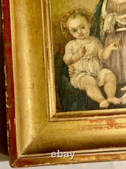 Tableau Ancien Vierge à l'Enfant Christ Peinture Religieuse à identifier