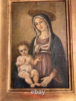 Tableau Ancien Vierge à l'Enfant Christ Peinture Religieuse à identifier