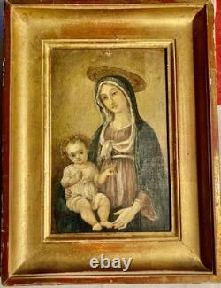Tableau Ancien Vierge à l'Enfant Christ Peinture Religieuse à identifier