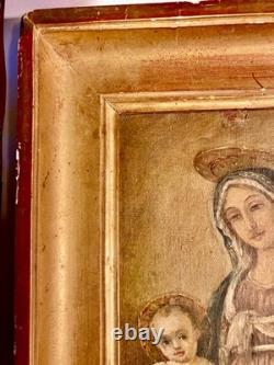 Tableau Ancien Vierge à l'Enfant Christ Peinture Religieuse à identifier