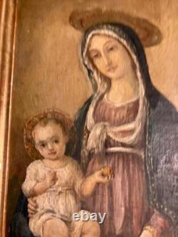 Tableau Ancien Vierge à l'Enfant Christ Peinture Religieuse à identifier