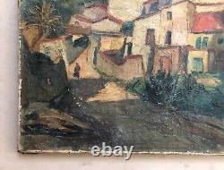 Tableau Ancien, Village Méridional, Huile Sur Toile, Peinture, Début XXe