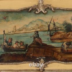 Tableau Ancien Vue du Port Huile sur Panneau XIXe Siècle Original