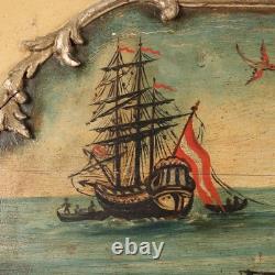 Tableau Ancien Vue du Port Huile sur Panneau XIXe Siècle Original