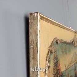 Tableau Ancien Vue du Port Huile sur Panneau XIXe Siècle Original