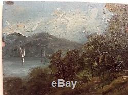 Tableau Ancien XIXe Impressionniste Bateau Lac d'ANNECY Savoie signé A. GAFFINOT