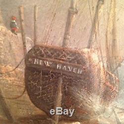 Tableau Ancien XIXe Marine Anglaise New Haven Huile