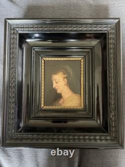 Tableau Ancien XVII XVIII Tete De Femme Ecole Flamande Cadre Noir Hollandais