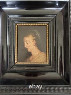 Tableau Ancien XVII XVIII Tete De Femme Ecole Flamande Cadre Noir Hollandais