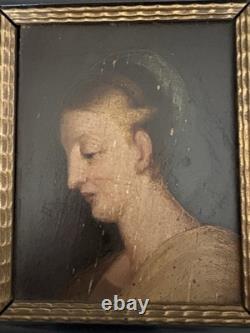 Tableau Ancien XVII XVIII Tete De Femme Ecole Flamande Cadre Noir Hollandais