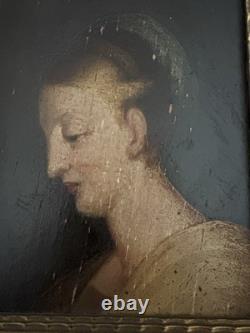 Tableau Ancien XVII XVIII Tete De Femme Ecole Flamande Cadre Noir Hollandais