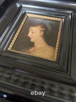Tableau Ancien XVII XVIII Tete De Femme Ecole Flamande Cadre Noir Hollandais