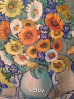 Tableau Ancien XXe Bouquet de fleurs Huile c1930 Dans le gout de Charles Camoin