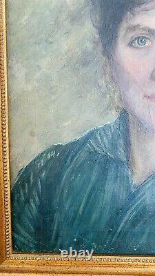 Tableau Ancien XlXe Huile sur toile Portrait Impressionniste Femme