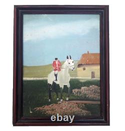 Tableau Ancien à l'Huile, Scène de Cavalier dans un Paysage Rural, France