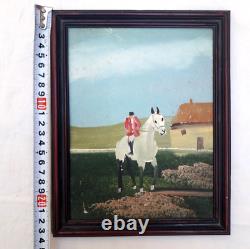 Tableau Ancien à l'Huile, Scène de Cavalier dans un Paysage Rural, France