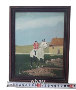 Tableau Ancien à l'Huile, Scène de Cavalier dans un Paysage Rural, France