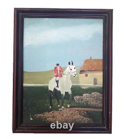 Tableau Ancien à l'Huile, Scène de Cavalier dans un Paysage Rural, France