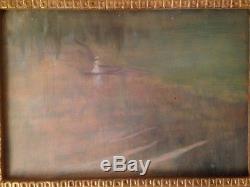 Tableau Ancien début XXe Barque à l'étang Huile signée Dans le gout de Monet
