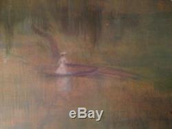Tableau Ancien début XXe Barque à l'étang Huile signée Dans le gout de Monet