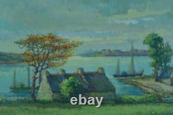 Tableau Ancien école Bretonne Vue de la Rivière d' ETEL animé signé SV H. Moret