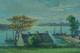 Tableau Ancien &eacute;cole Bretonne Vue de la Rivi&egrave;re d' ETEL anim&eacute; sign&eacute; SV H. Moret